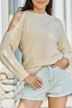 Load image into Gallery viewer, GeeGee All The Time Full Size Cold Shoulder Cable Knit Sweater