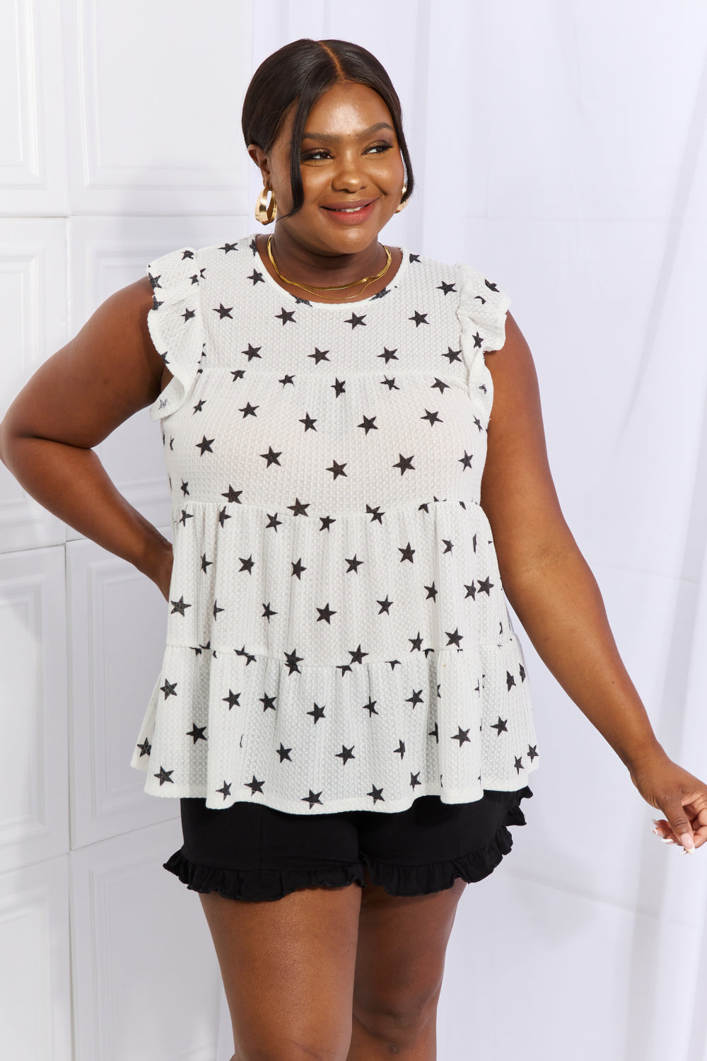 Heimish Shine Bright Full Size Butterfly Sleeve Star Print Top
