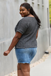 Luna Full Size Chunky Knit Short Sleeve Top in Gray